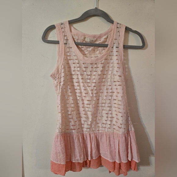 A'Reve Tops - Anthropologie A'reve Mesh Coral Pink Open Back Sleeveless Ruffle Blouse Size Sm
